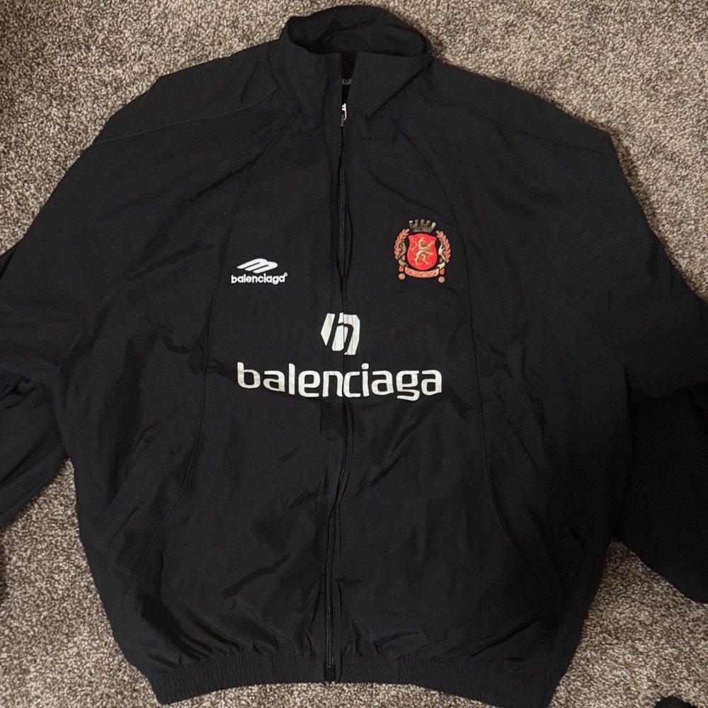 Balenciaga SS24 Soccer Logo Print Track Jacket – Black, Men’s